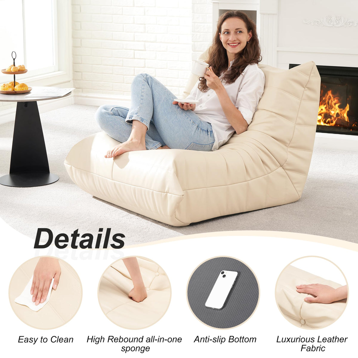Hobestluk Bean Bag Chair Adult Leather Togo Chair Memory Foam Living Room