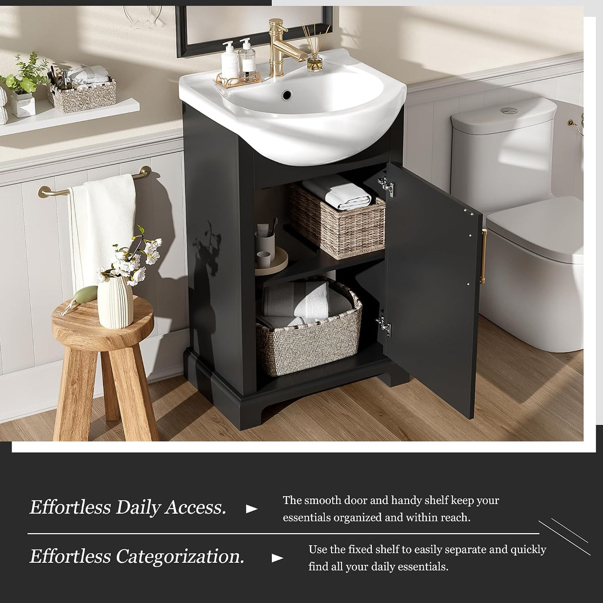YOPTO 20" Bathroom Vanity with Ceramic Sink, French Style, Black