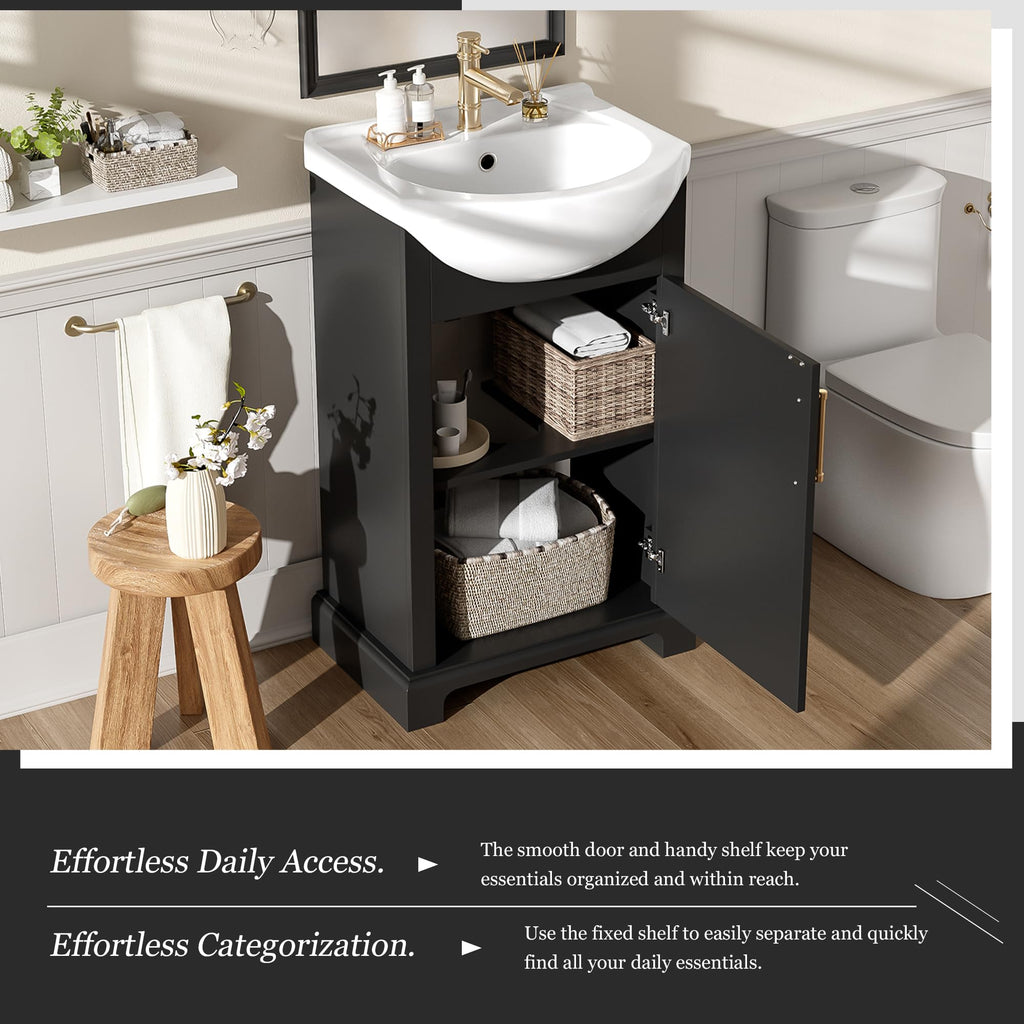 YOPTO 20" Bathroom Vanity with Ceramic Sink, French Style, Black