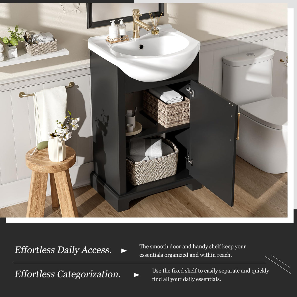 YOPTO 20" Bathroom Vanity with Ceramic Sink, French Style, Black