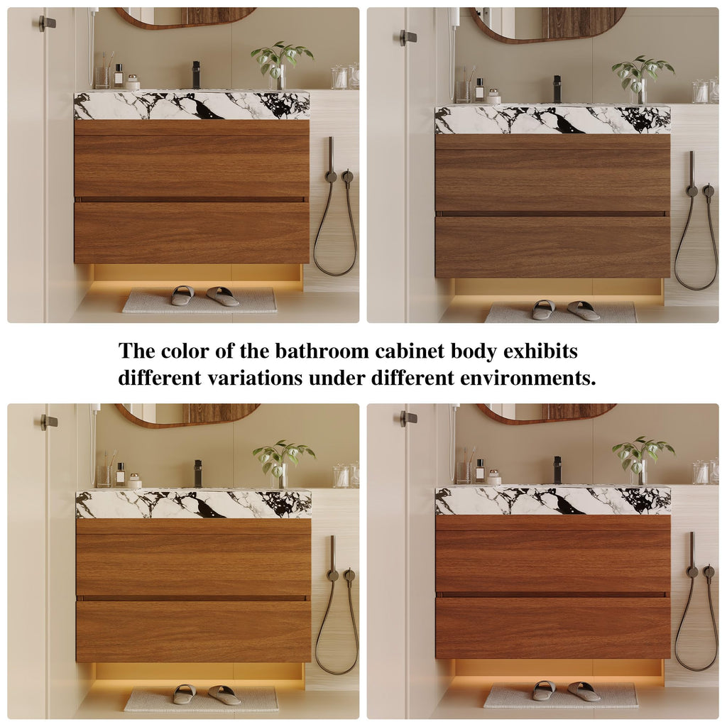 Glintee 40" Floating Bathroom Vanity & Sintered Stone Top, Black