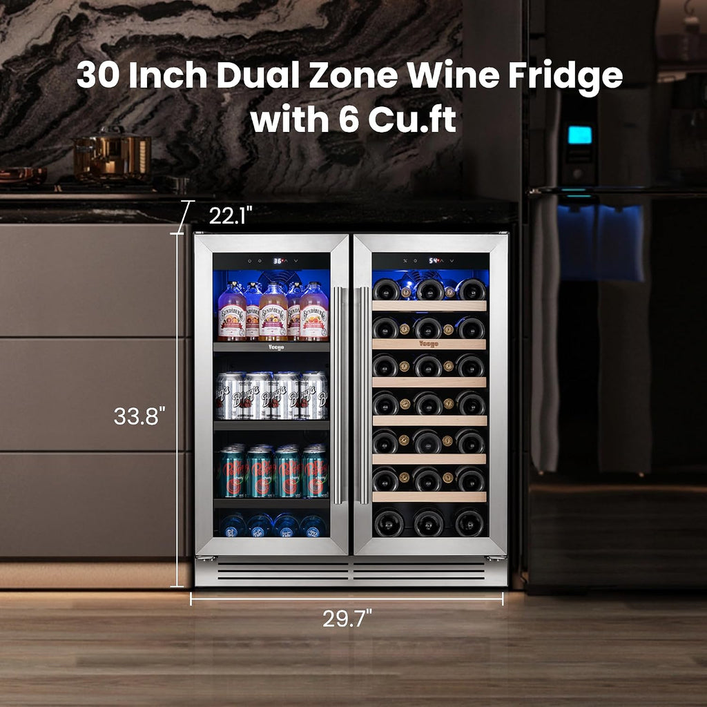 Yeego 30 Inch Wine and Beverage Refrigerator with 80 Can and 33 Bottle