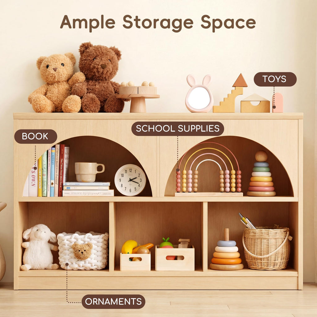Fatmok Kids Bookshelf and Toy Storage, 2 Pack 58.5ââ Toy Organizer with Movable Chests & 3 Storage Bins, Large Kids Reading Nook with 5 Cubbies for Playroom, Bedroom, Nursery, White