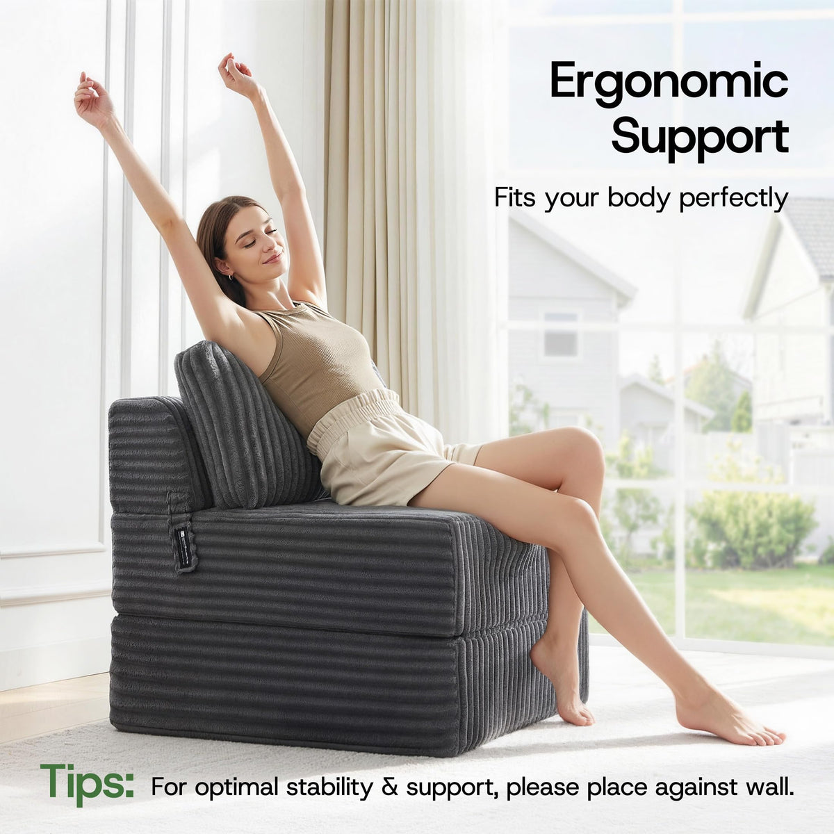 Folding Sofa Bed Convertible 4 in 1 Sleeper Chair Gray Single