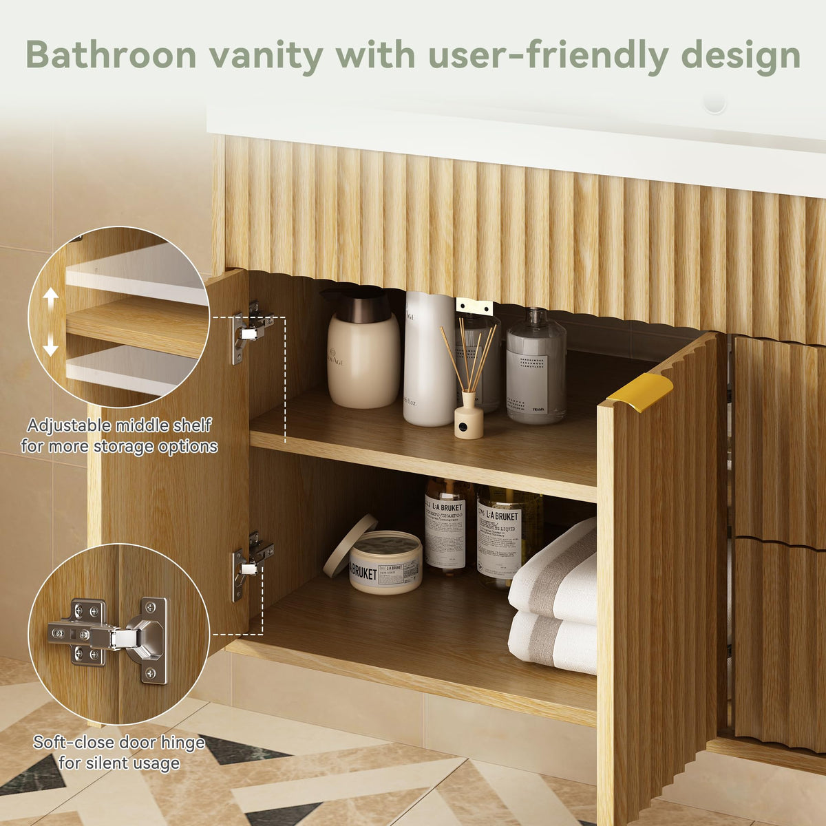 36" Bathroom Vanity with Sink Modern Oak