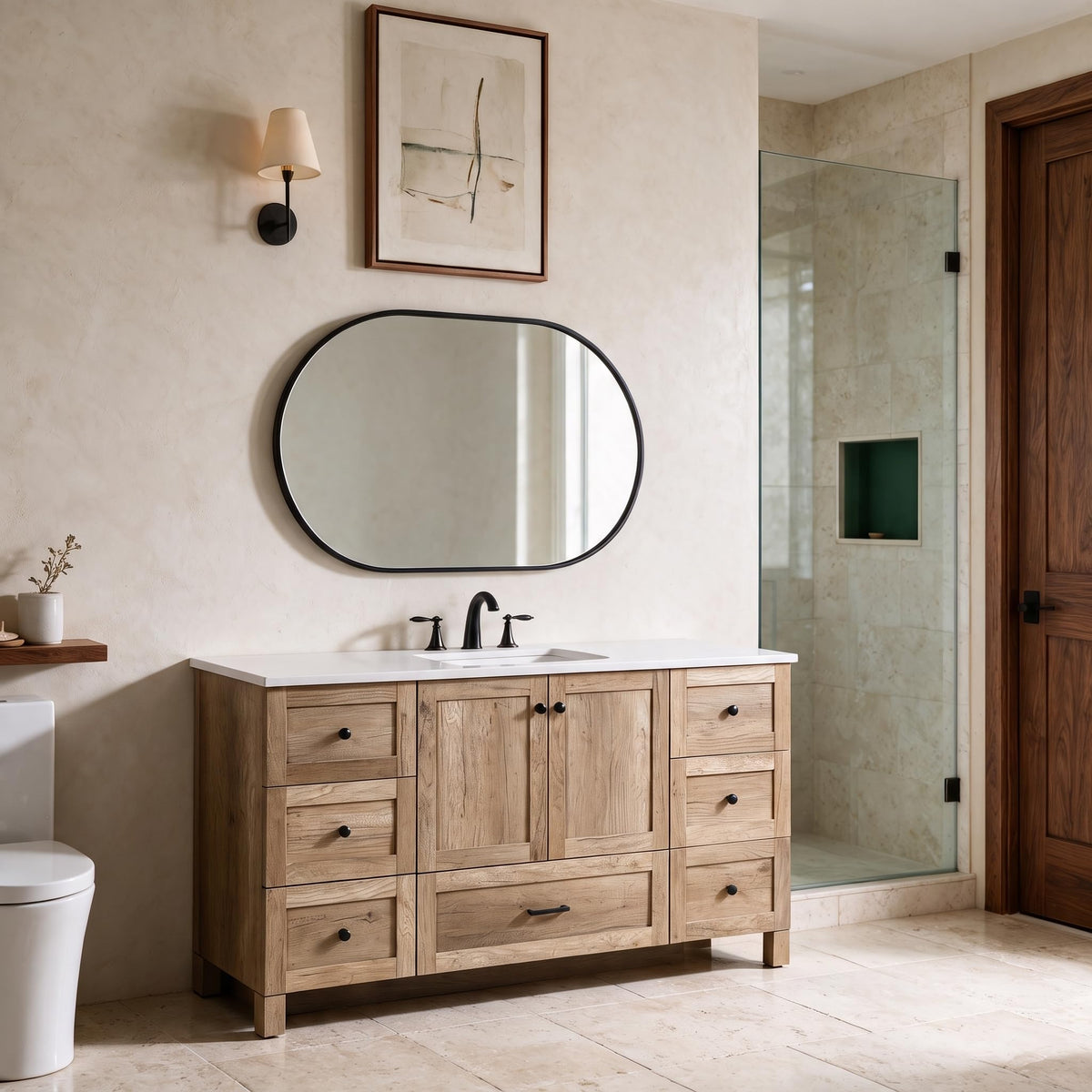 18" Pre-Assembled Bathroom Vanity with Sink, Engineered Wood, Ivory White Engineered Marble Countertop Included, Single Oval Porcelain Sink, 1 Soft-Close Drawers, Expresso