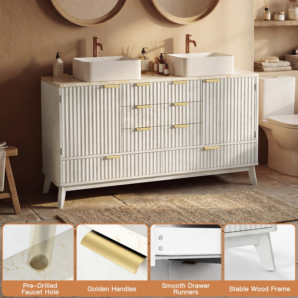 Concho 31'' Fluted Bathroom Vanity with Ceramic Sink Natural Oak