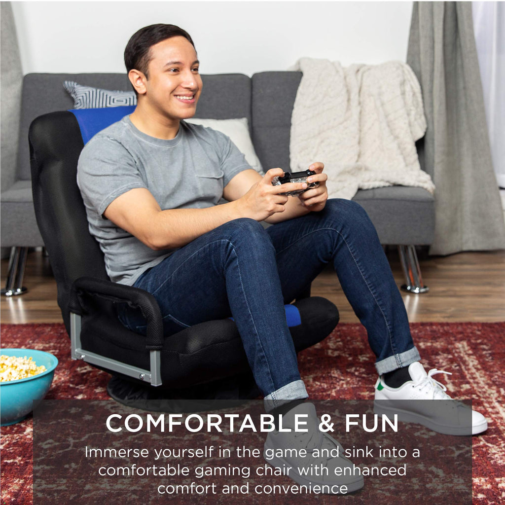 Best Choice Products Swivel Gaming Chair 360 Degree Multipurpose Floor Chair Rocker for TV, Reading, Playing Video Games w/Lumbar Support, Armrest Handles, Adjustable Foldable Backrest - Black/Black