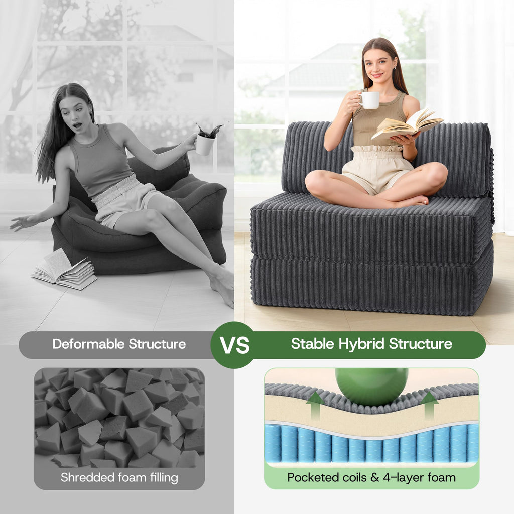 Folding Sofa Bed Convertible 4 in 1 Sleeper Chair Gray Single