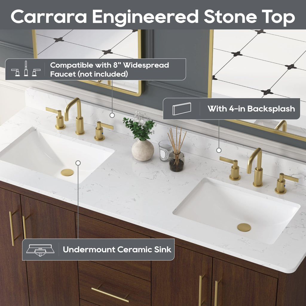 60 Inch Bathroom Vanity with Double Sink Combo, Greige