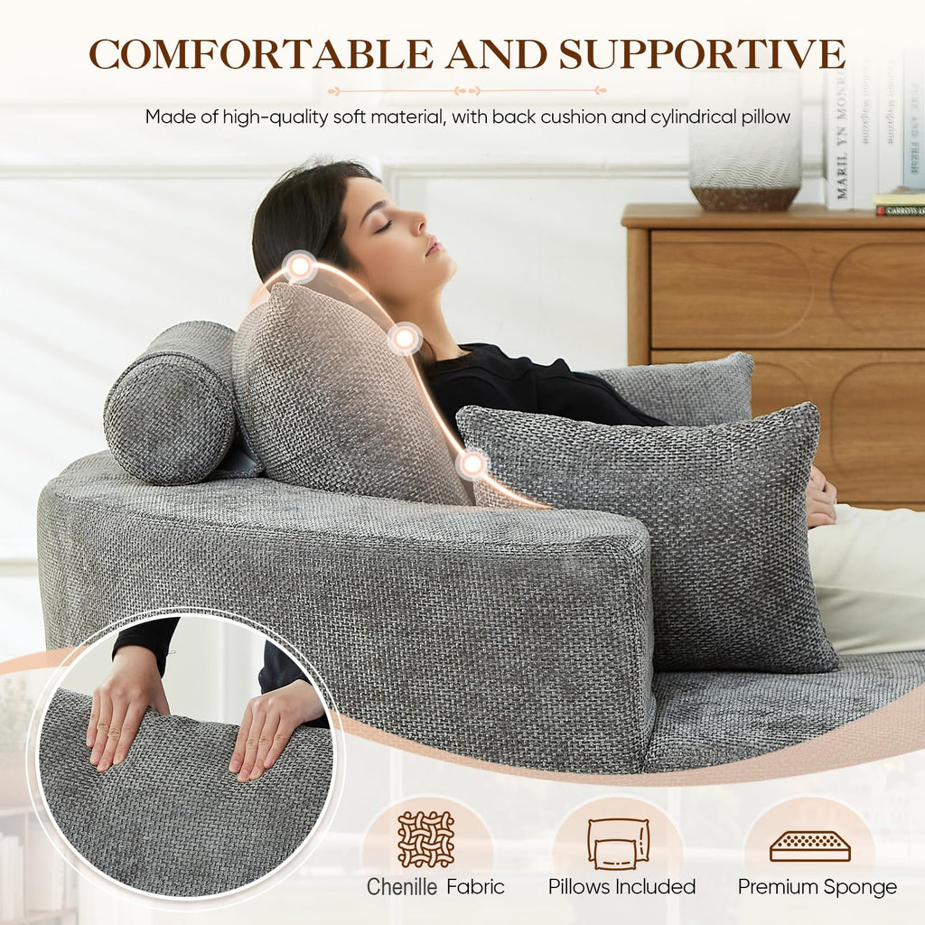 Oversized Round Chaise Longue Chair Indoor, Modern 55-inch Upholstered Corduroy Deep Seat Circle Single Cloud Lounge Floor Sofa Chair for Living Room, Bedroom Apartment, Beige