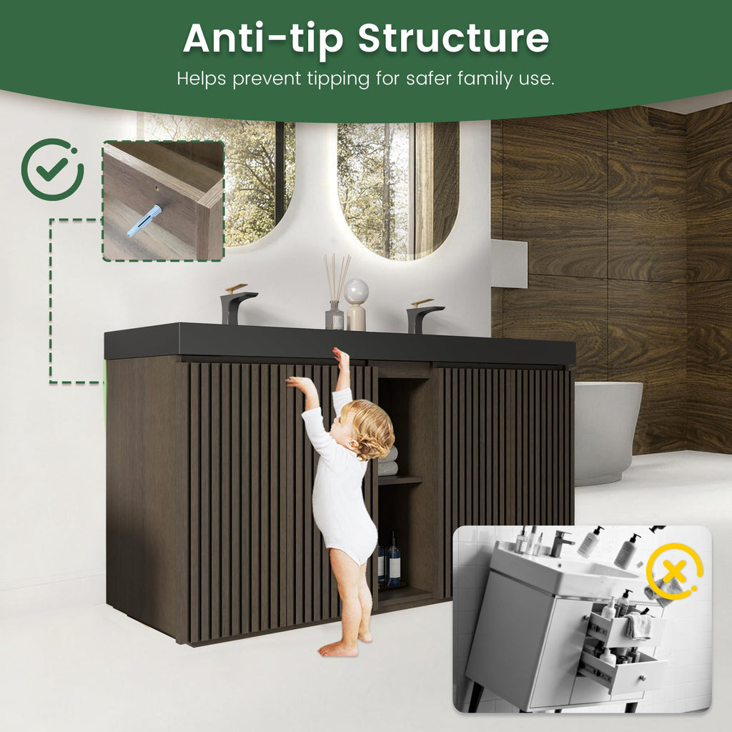 36â Modern Bathroom Vanity with Black Sink, Smoked Brown