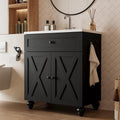 30 Inch Bathroom Vanity with Sink Easy-to-Install 30" Bathroom Vanity 2-Tier Large Storage Areas with Adjustable Shelves 4-Tier Storage Compartments Tip-out Drawer 2 Hooks Solid Wood Legs Black