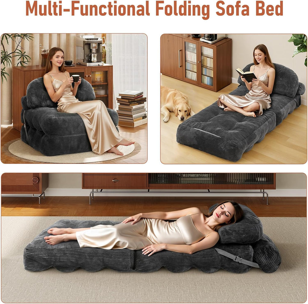 Folding Sofa Bed, Convertible Sleeper Chair with Back Support and Pillow
