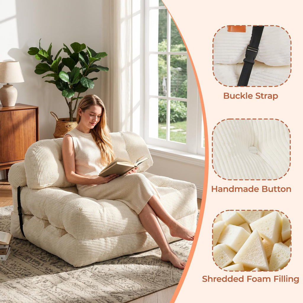 Folding Sofa Bed, Convertible Sleeper Chair with Back Support and Pillow