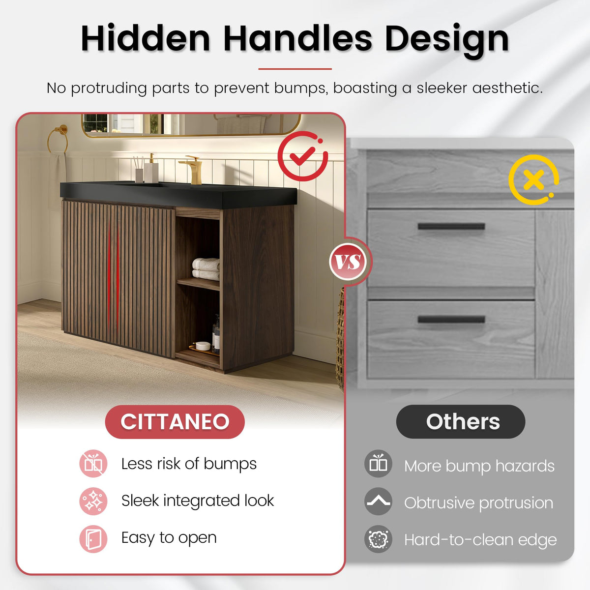 36â Modern Bathroom Vanity with Black Sink, Smoked Brown