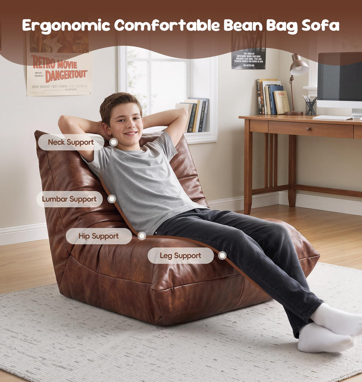 Hobestluk Bean Bag Chair Adult Leather Togo Chair Memory Foam Living Room