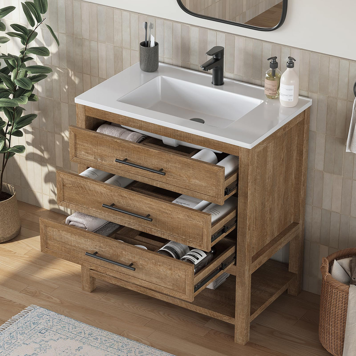 42 Inch Bathroom Vanity with Sink, Fully-Assembled, Walnut