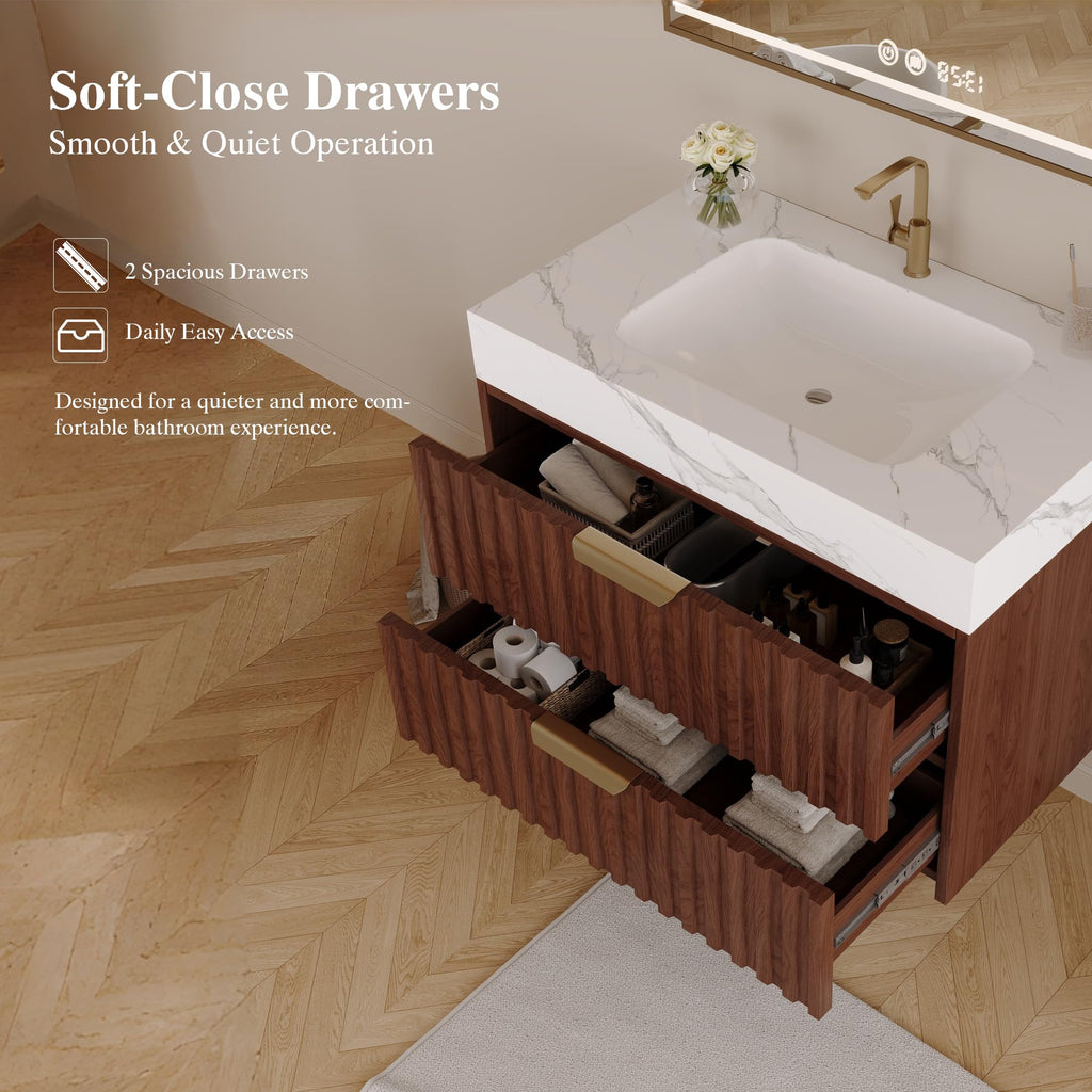 36 Inch Bathroom Vanity with Sink, Black Floating Wall Mounted Vanity