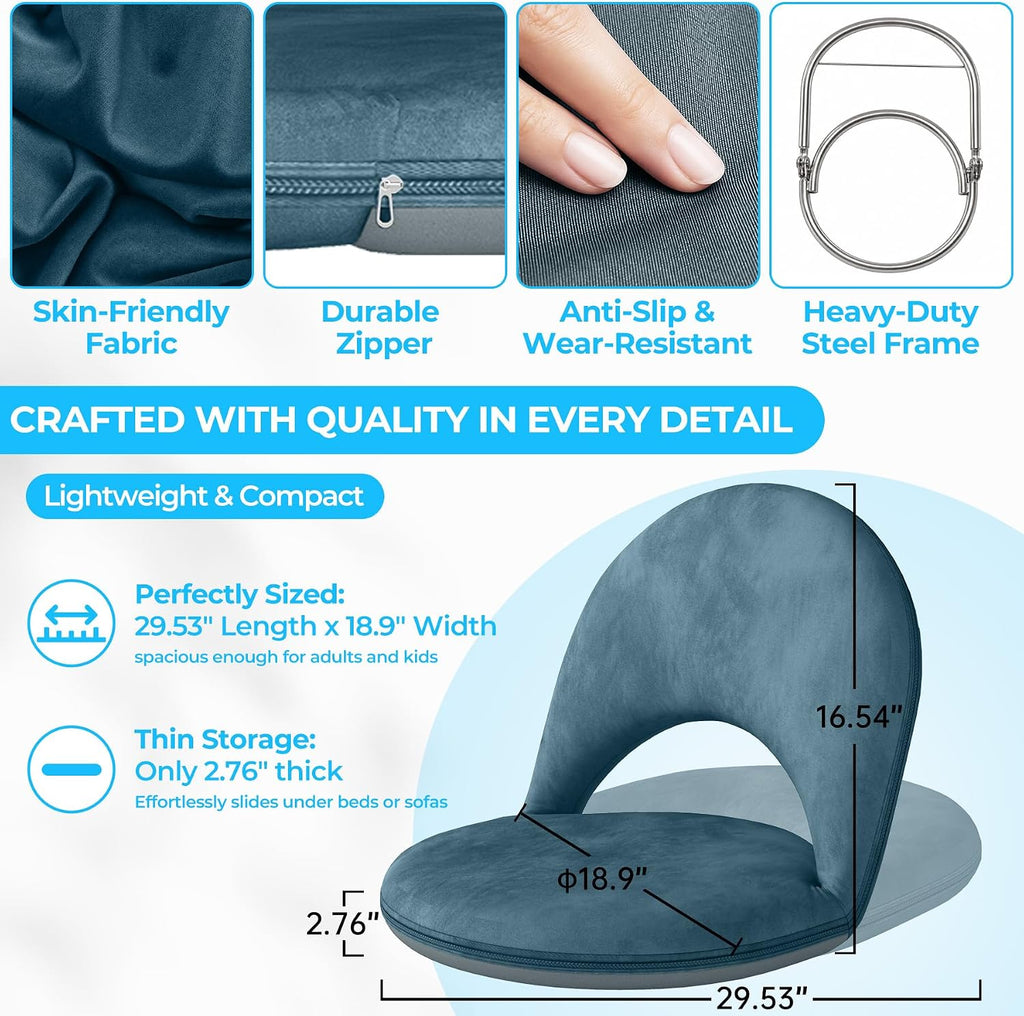 2Pcs Folding Floor Chair with 5-Position Adjustable Back Support, Blue
