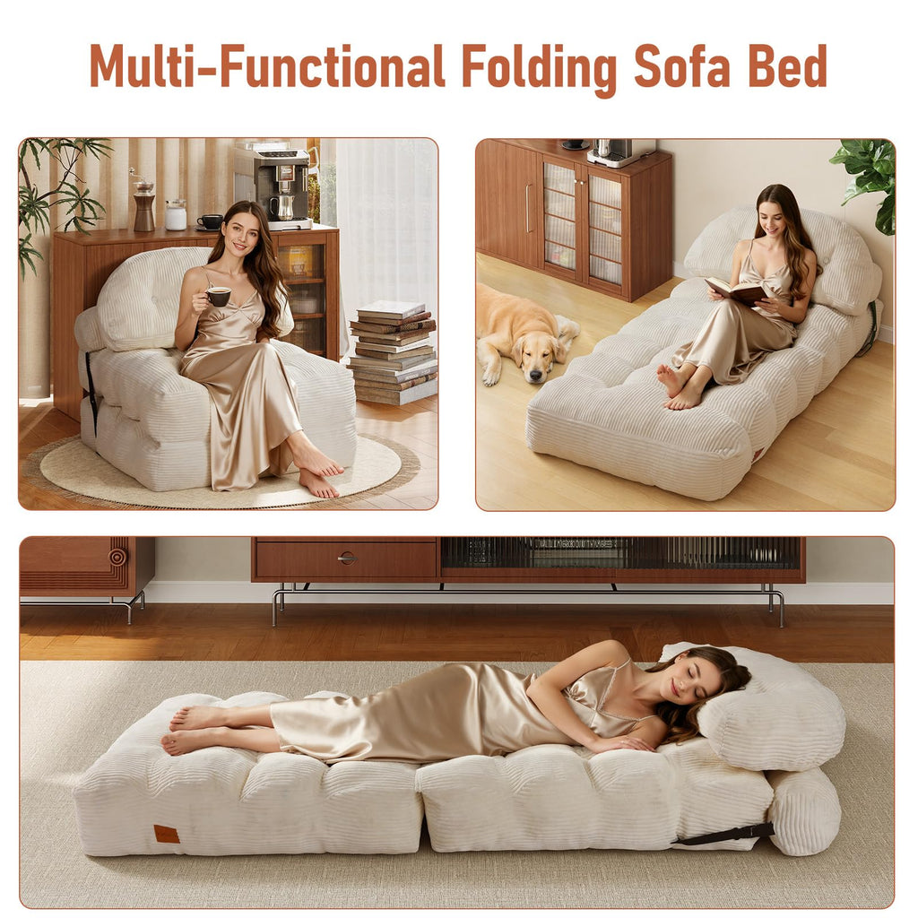 Folding Sofa Bed, Convertible Sleeper Chair with Back Support and Pillow