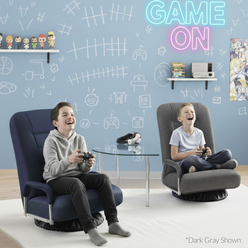 Best Choice Products Swivel Gaming Chair 360 Degree Multipurpose Floor Chair Rocker for TV, Reading, Playing Video Games w/Lumbar Support, Armrest Handles, Adjustable Foldable Backrest - Black/Black