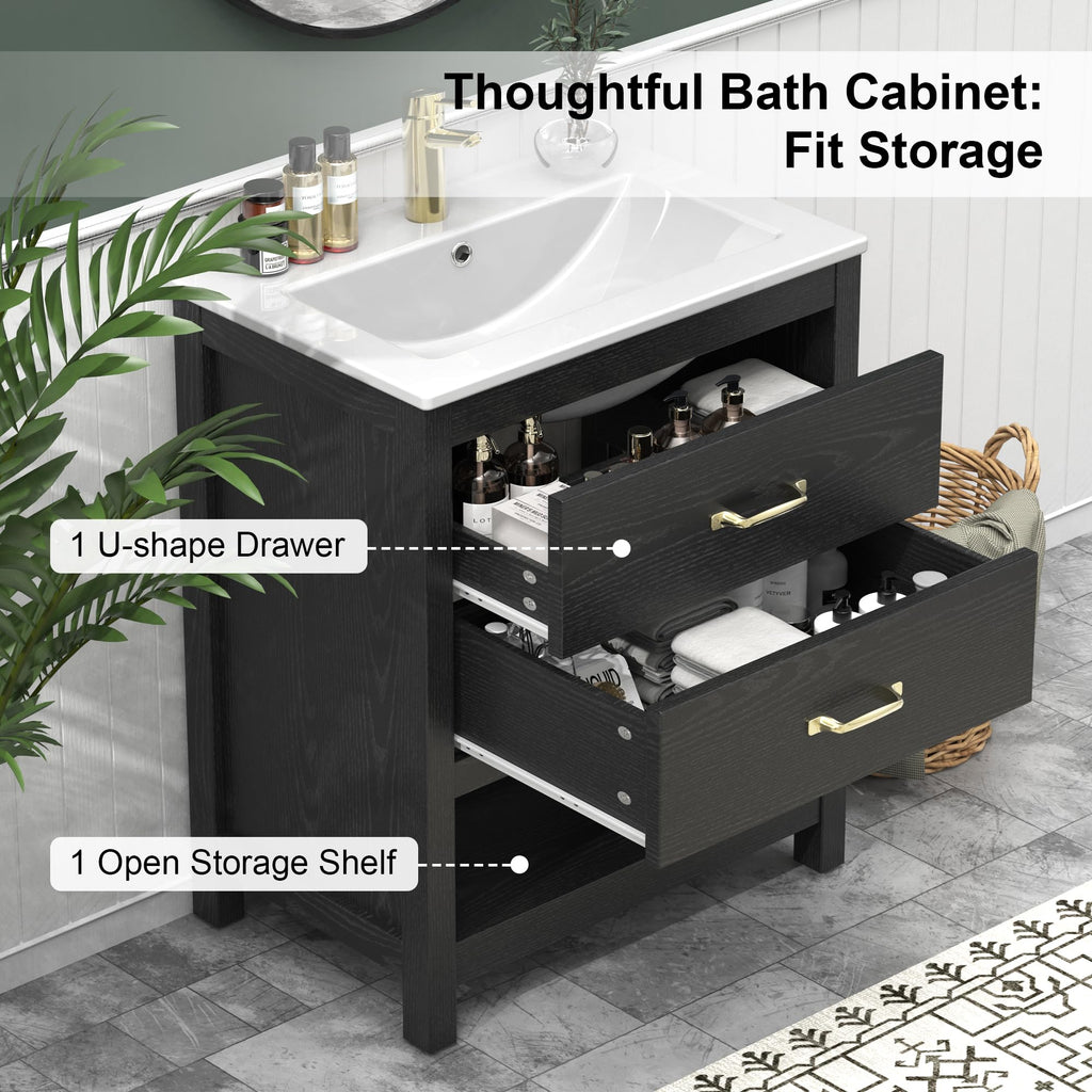 30" Bathroom Vanity with Sink, Sliding Barn Door & 3 Drawers