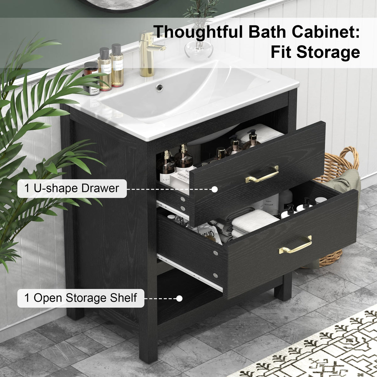 30" Bathroom Vanity with Sink, Sliding Barn Door & 3 Drawers