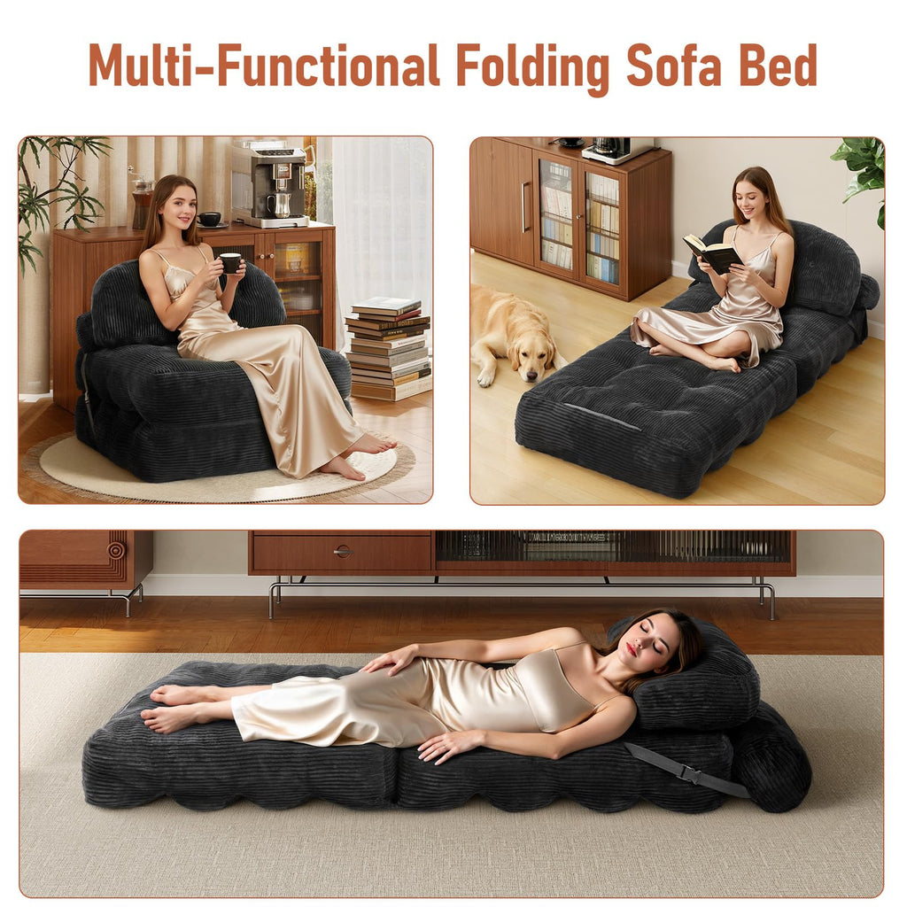 Folding Sofa Bed, Convertible Sleeper Chair with Back Support and Pillow