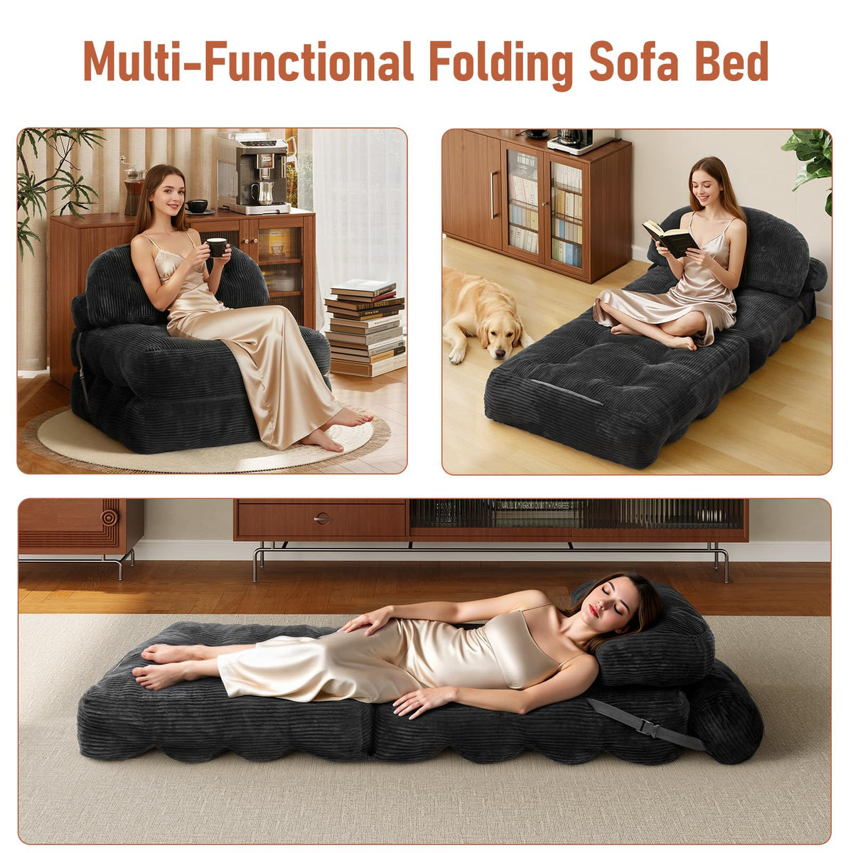 Folding Sofa Bed, Convertible Sleeper Chair with Back Support and Pillow
