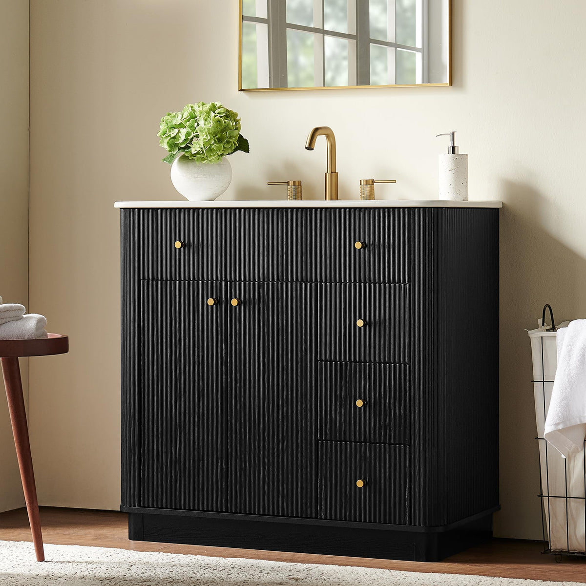 T4TREAM 36" Fluted Bathroom Vanity with Single Sink, Natural Oak