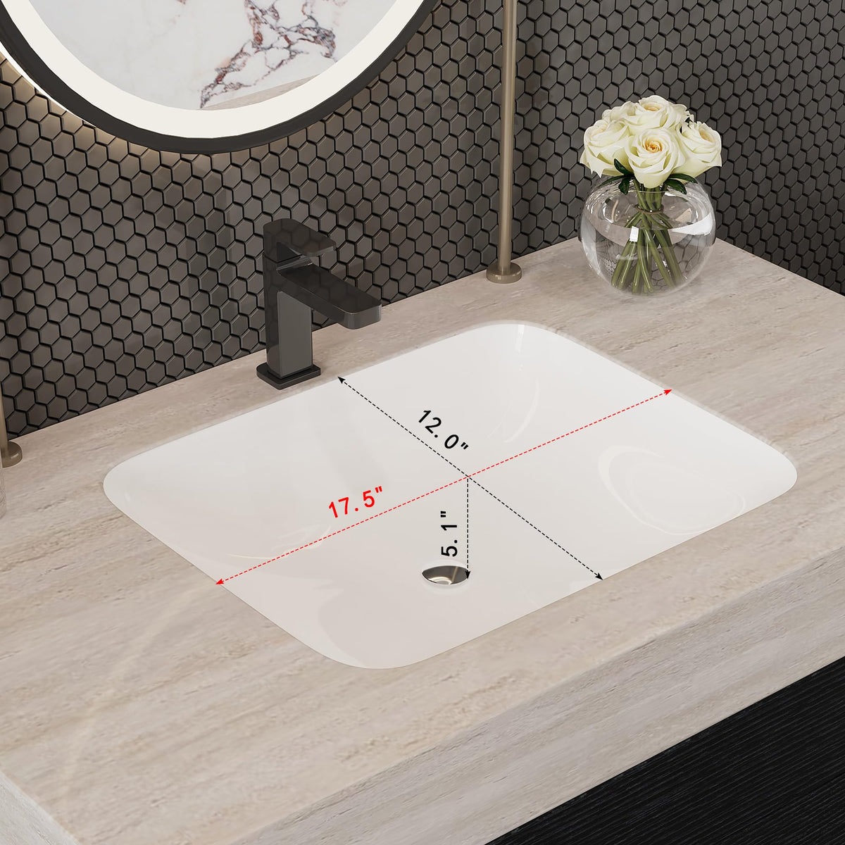 Glintee 40" Floating Bathroom Vanity & Sintered Stone Top, Black