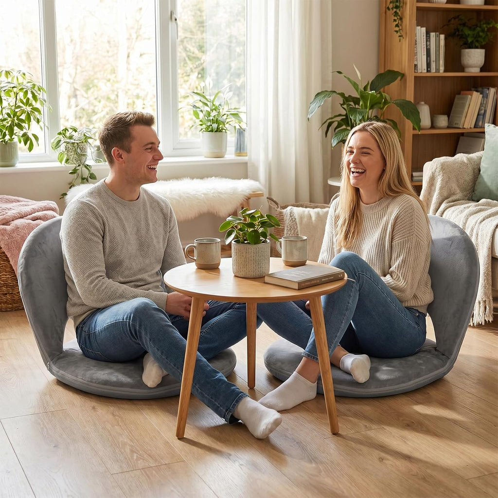 2Pcs Foldable Floor Chair with 5-Position Adjustable Back Support & Thick Padded Seat for Leisure, Gaming, Reading, Meditation, Indoor & Outdoor Use