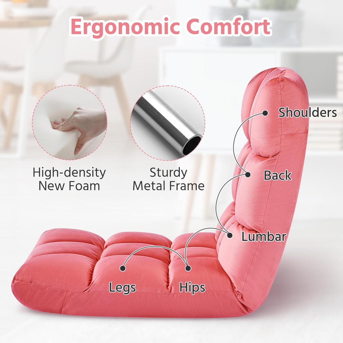 Yaheetech 14-Position Folding Floor Chairs with Back Support Black 2pcs