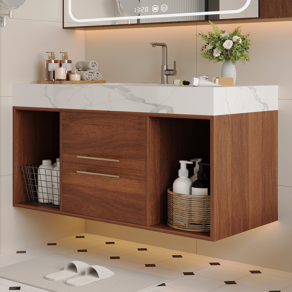 Glintee 40" Floating Bathroom Vanity & Sintered Stone Top, Black