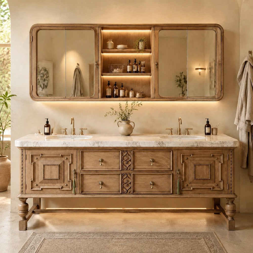 72 in Freestanding Double-Sink Bathroom Vanity with Mirror Cabinet