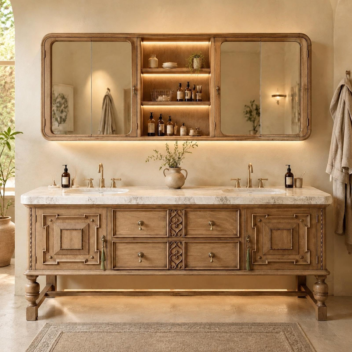 72 in Freestanding Double-Sink Bathroom Vanity with Mirror Cabinet