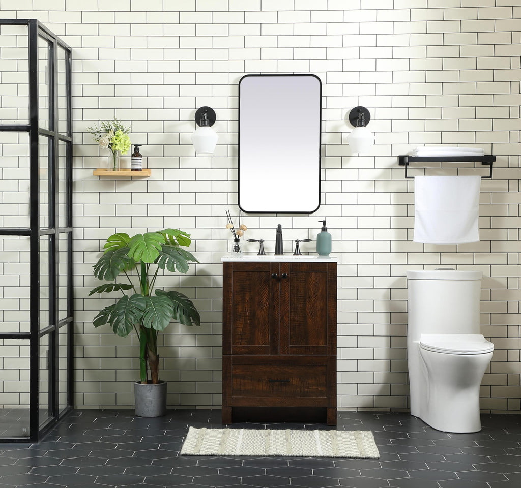 18" Pre-Assembled Bathroom Vanity with Sink, Engineered Wood, Ivory White Engineered Marble Countertop Included, Single Oval Porcelain Sink, 1 Soft-Close Drawers, Expresso