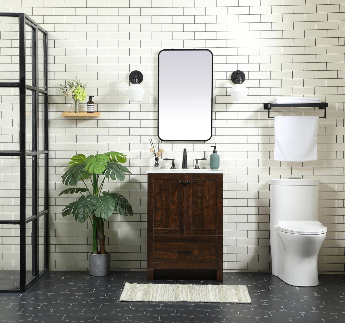 18" Pre-Assembled Bathroom Vanity with Sink, Engineered Wood, Ivory White Engineered Marble Countertop Included, Single Oval Porcelain Sink, 1 Soft-Close Drawers, Expresso