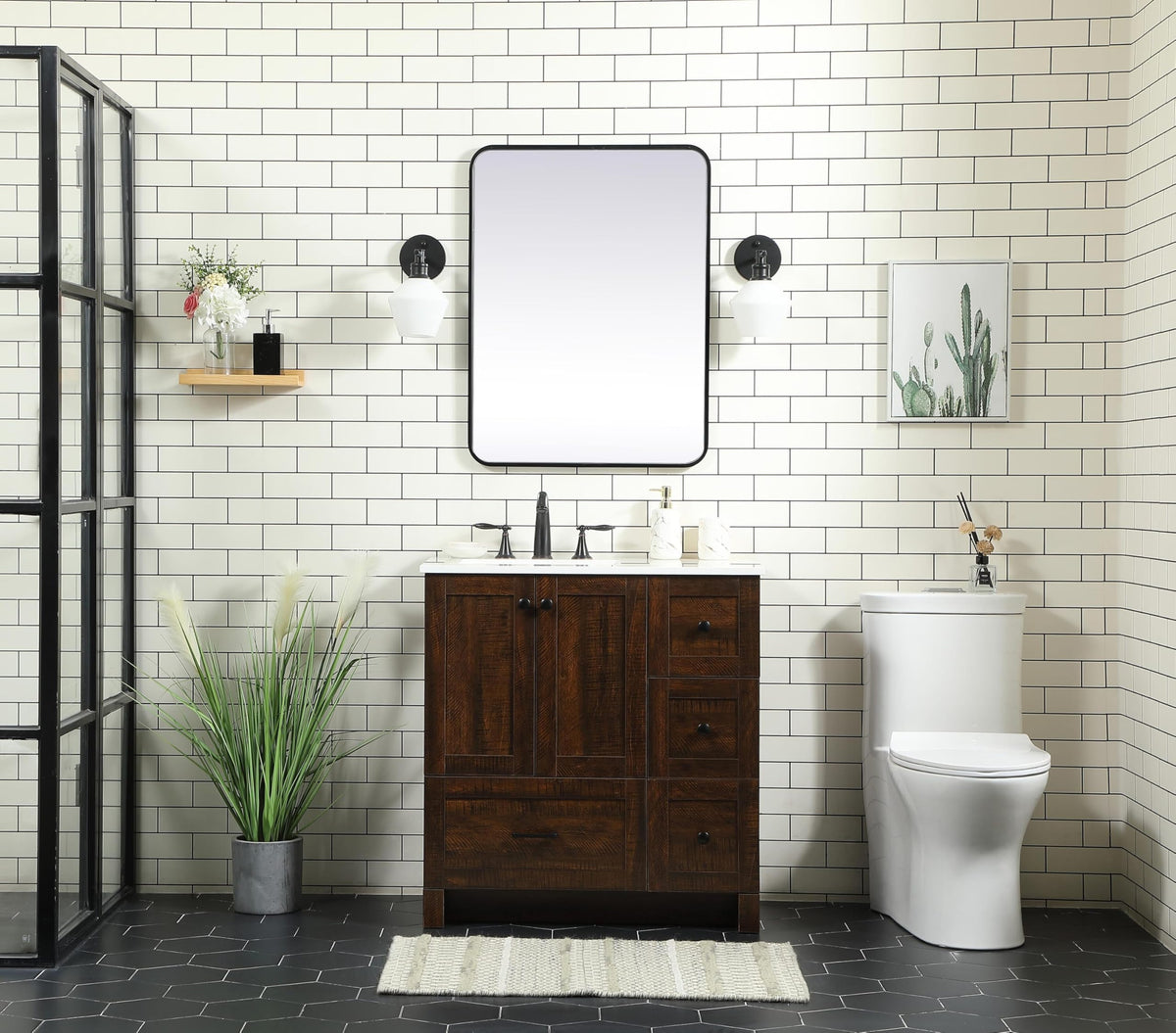 18" Pre-Assembled Bathroom Vanity with Sink, Engineered Wood, Ivory White Engineered Marble Countertop Included, Single Oval Porcelain Sink, 1 Soft-Close Drawers, Expresso