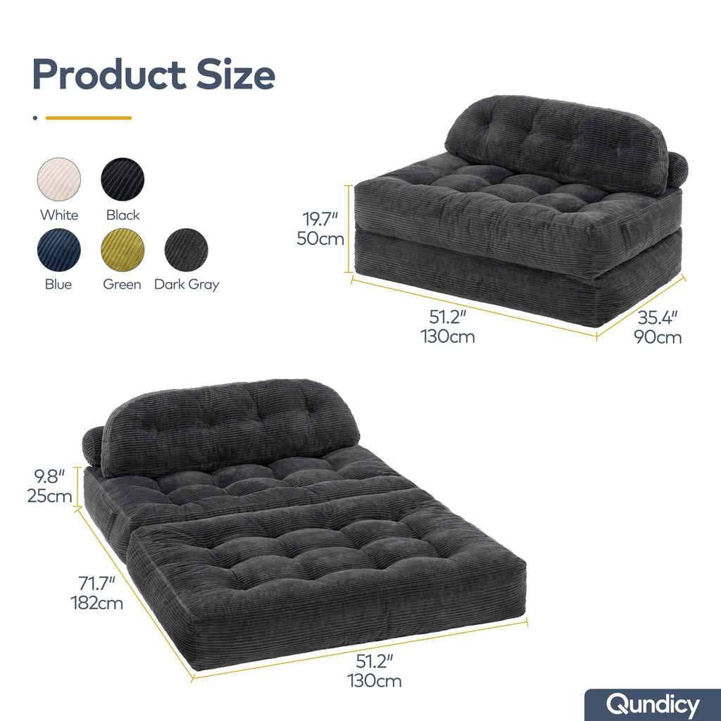 Convertible Corduroy Floor Sofa, 3-in-1 Folding Lazy Sofa Bed with Adjustable Backrest, Soft Bean Bag Chair Lounger for Living Room, Bedroom, Guest Room, Oversized Sleeper Chair