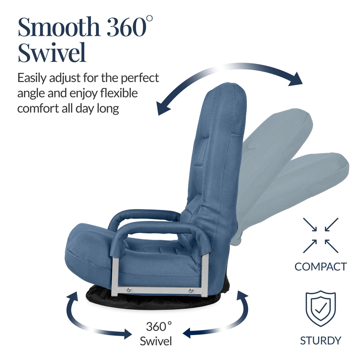 Best Choice Products Swivel Gaming Chair 360 Degree Multipurpose Floor Chair Rocker for TV, Reading, Playing Video Games w/Lumbar Support, Armrest Handles, Adjustable Foldable Backrest - Black/Black