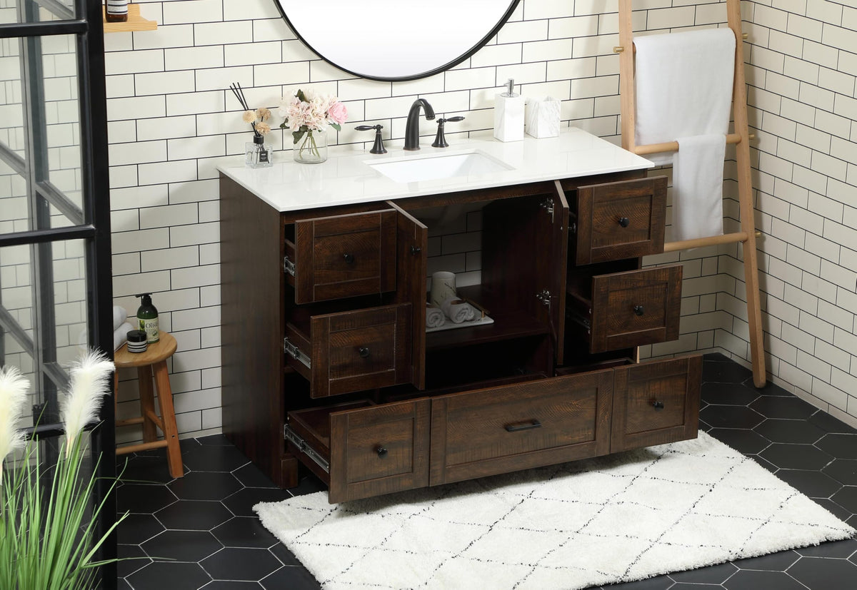 18" Pre-Assembled Bathroom Vanity with Sink, Engineered Wood, Ivory White Engineered Marble Countertop Included, Single Oval Porcelain Sink, 1 Soft-Close Drawers, Expresso
