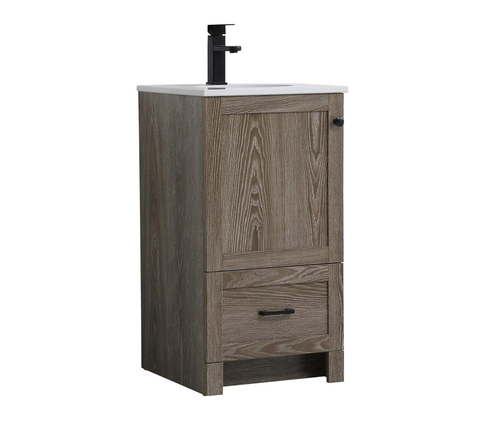 18" Pre-Assembled Bathroom Vanity with Sink, Engineered Wood, Ivory White Engineered Marble Countertop Included, Single Oval Porcelain Sink, 1 Soft-Close Drawers, Expresso