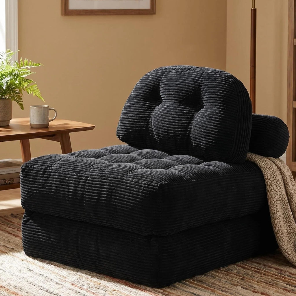 Convertible Corduroy Floor Sofa, 3-in-1 Folding Lazy Sofa Bed with Adjustable Backrest, Soft Bean Bag Chair Lounger for Living Room, Bedroom, Guest Room, Oversized Sleeper Chair