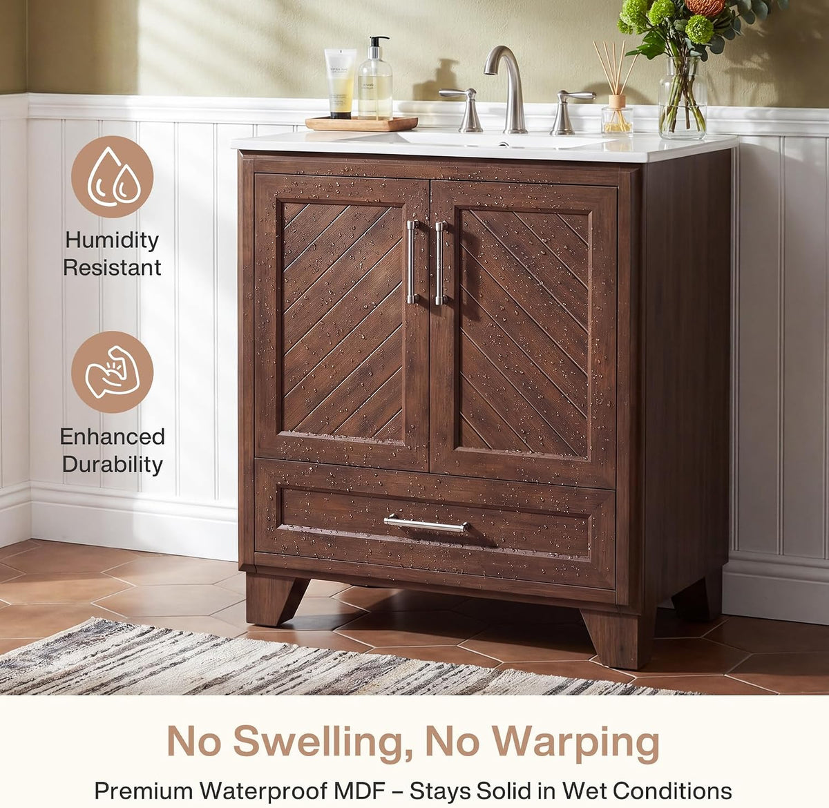 Tribesigns 30 Inch Bathroom Vanity with Sink, Water-Resistant Door, Walnut
