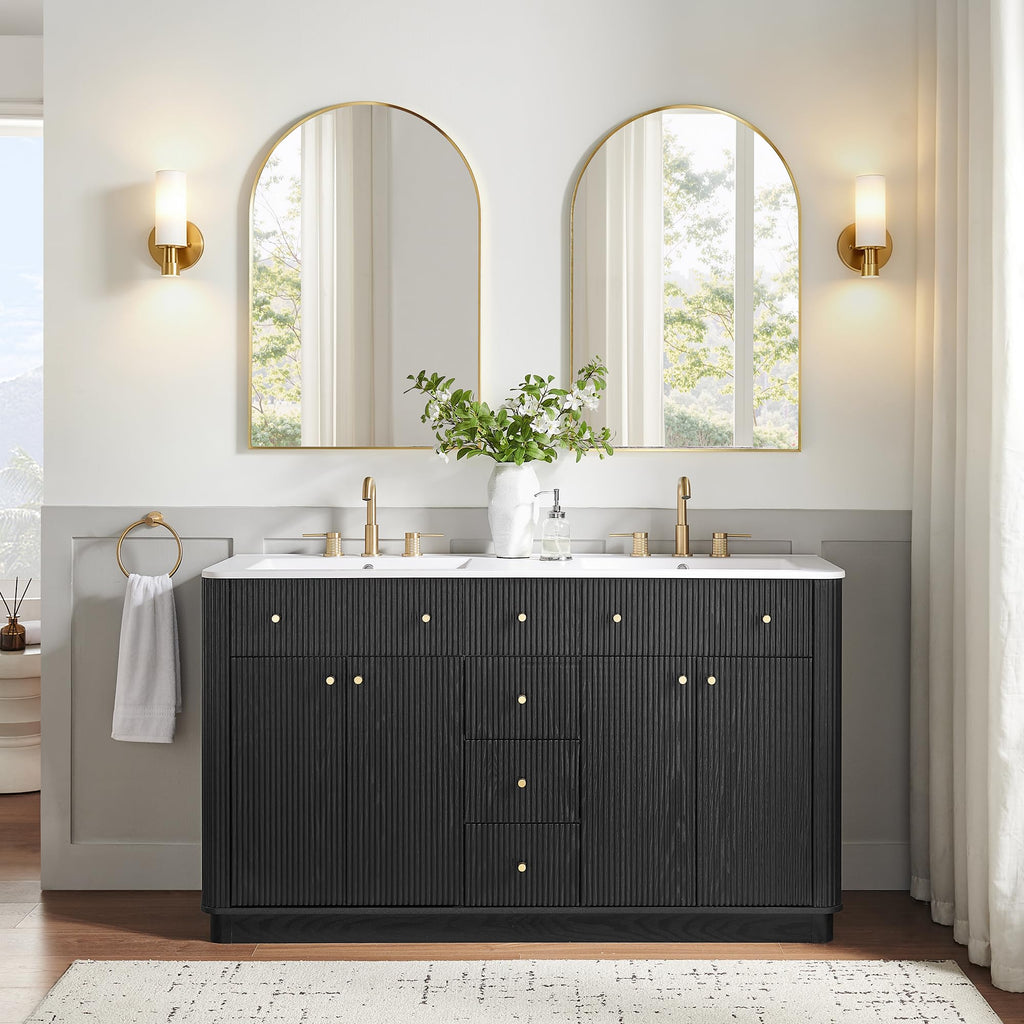 T4TREAM 36" Fluted Bathroom Vanity with Single Sink, Natural Oak