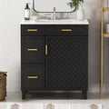 30" Bathroom Vanity with Sink, Solid Wood Frame Modern with Charging Station, Bathroom Single Sink Cabinet with 2 Drawers and 1 Doors, Gold Metal Handles, Black