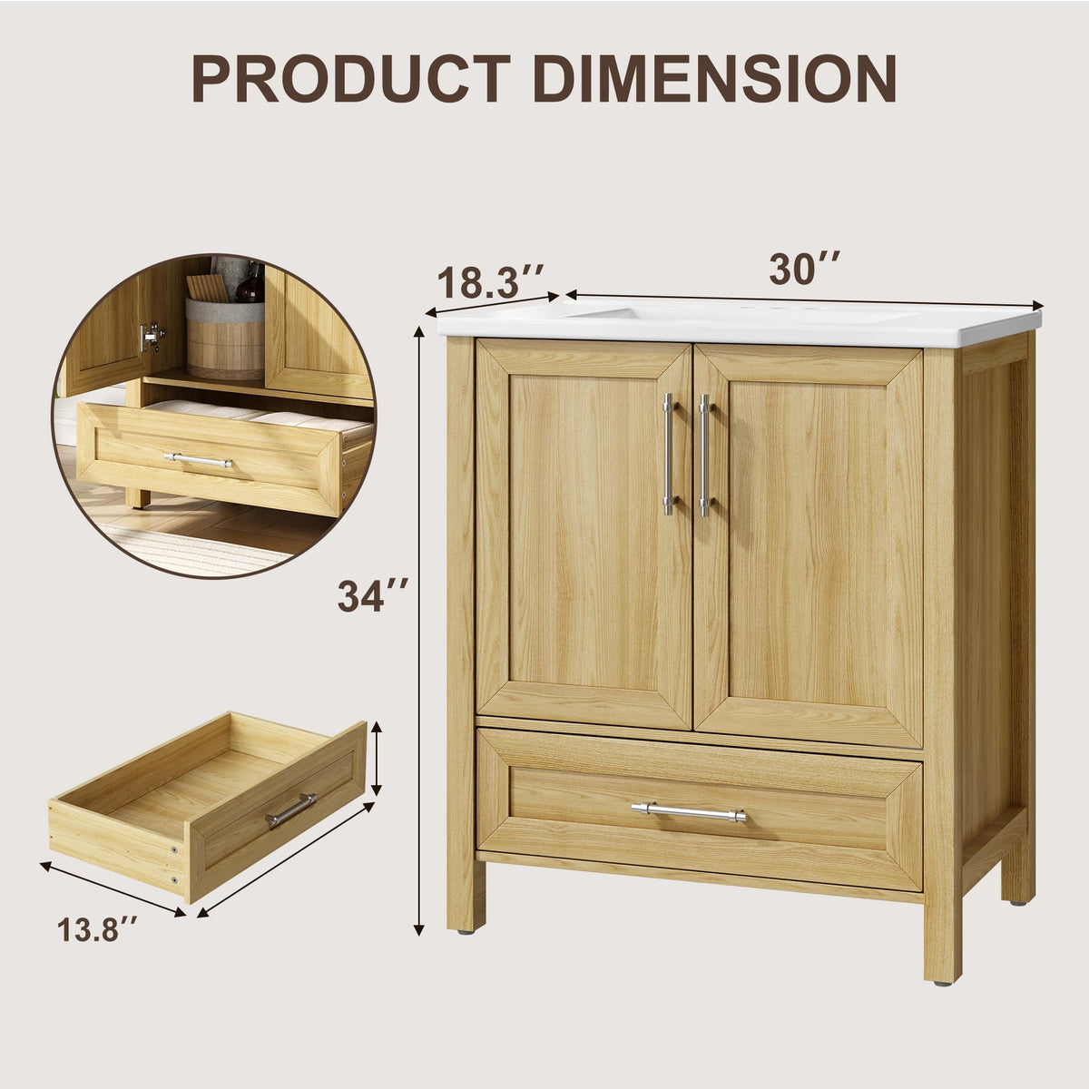 Garvee 24" Bathroom Vanity with Sink, Freestanding Bathroom Cabinet