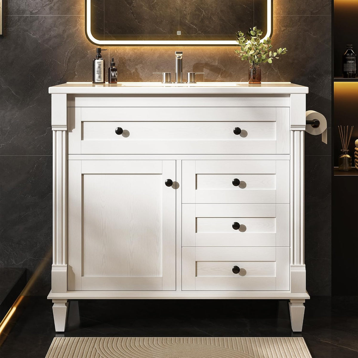 LIKIMIO 36 Inch Bathroom Vanity with Sink, Adjustable Solid Wood Legs